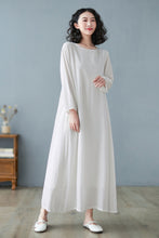 Load image into Gallery viewer, Oversized Long Linen Maxi Dress in White C2732
