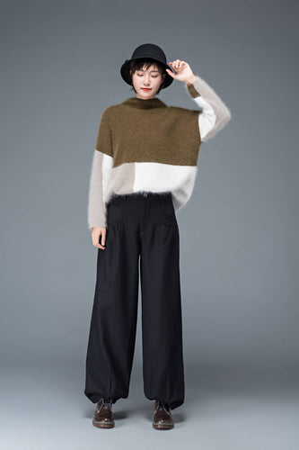 Black pants, Midi pants, wide leg pants, wool pants, winter pants, lad –  Ylistyle