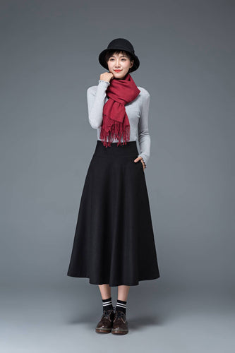 black wool skirt, winter warm skirt, womens skirts, long pleated skirt,  elegant skirt, flare skirt, maxi skirt, classic skirt, custom C1208