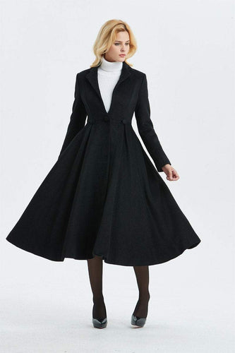 Long gray wool coat, winter women coat, fit and flare coat, warm