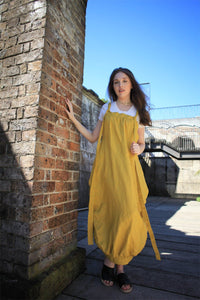 Yellow Pinafore dress, linen dress, maxi linen dress,  Linen pinafore dress, overalls dress, womens overalls, summer dress