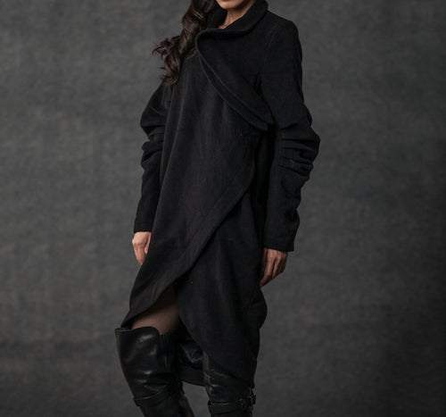 black coat, Asymmetric coat, winter coat, wool coat, zipper coat, wome –  Ylistyle