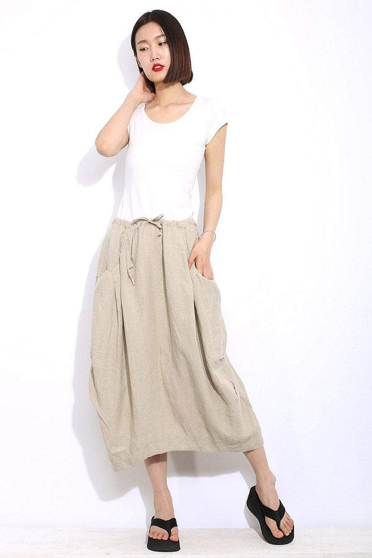 Casual Linen Skirt, Beige linen skirt, midi womens skirt, Cream – Ylistyle