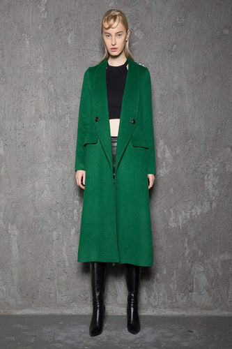 Maxi coat, wool coat, Green wool coat, emerald green coat, fit and