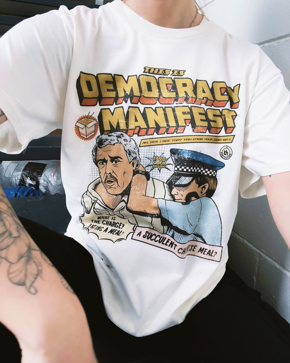 This is Democracy Manifest T-Shirt Australia Online #colour_white