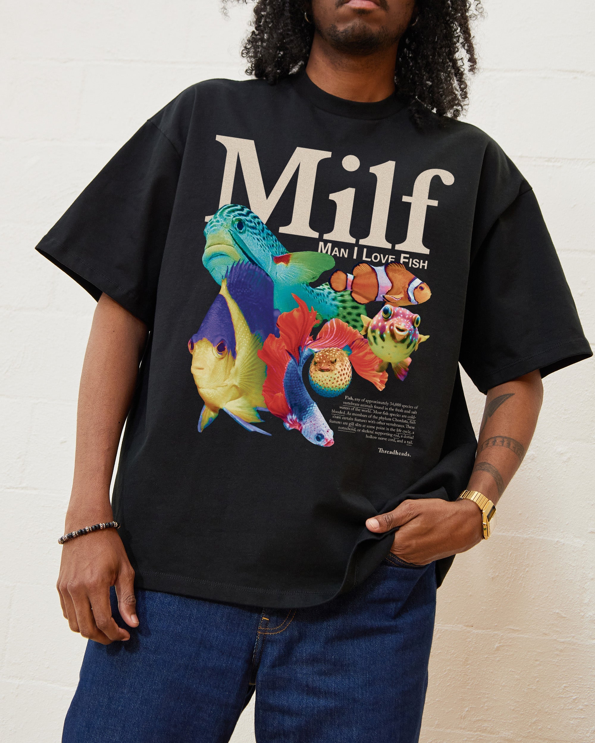 Man I Love Fish Oversized Tee Australia Online Black