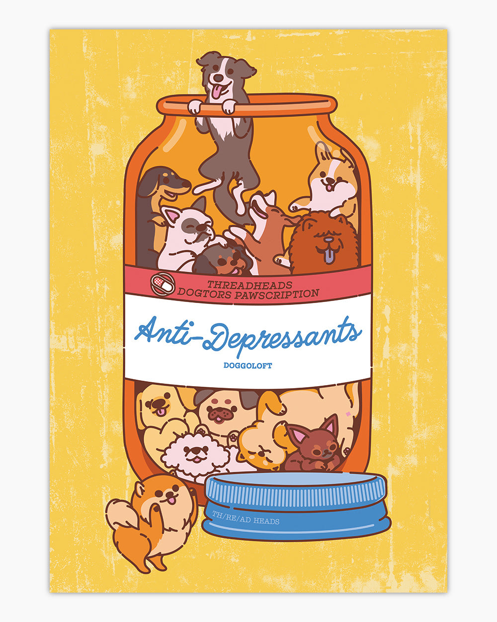 Anti-Depressants Dog Edition Art Print Australia Online #colour_yellow