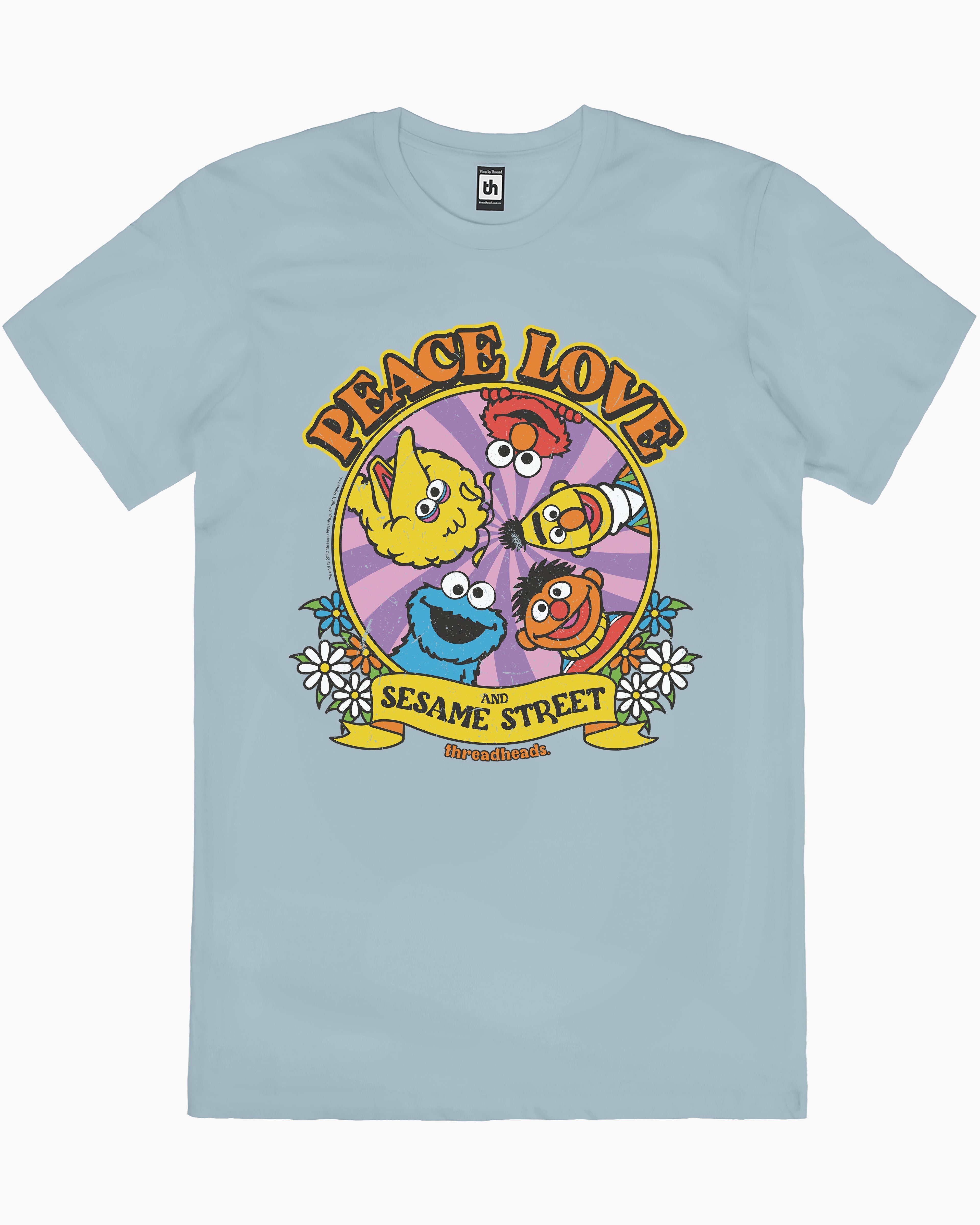 Peace Love And Sesame Street T-Shirt Australia Online #colour_pale blue