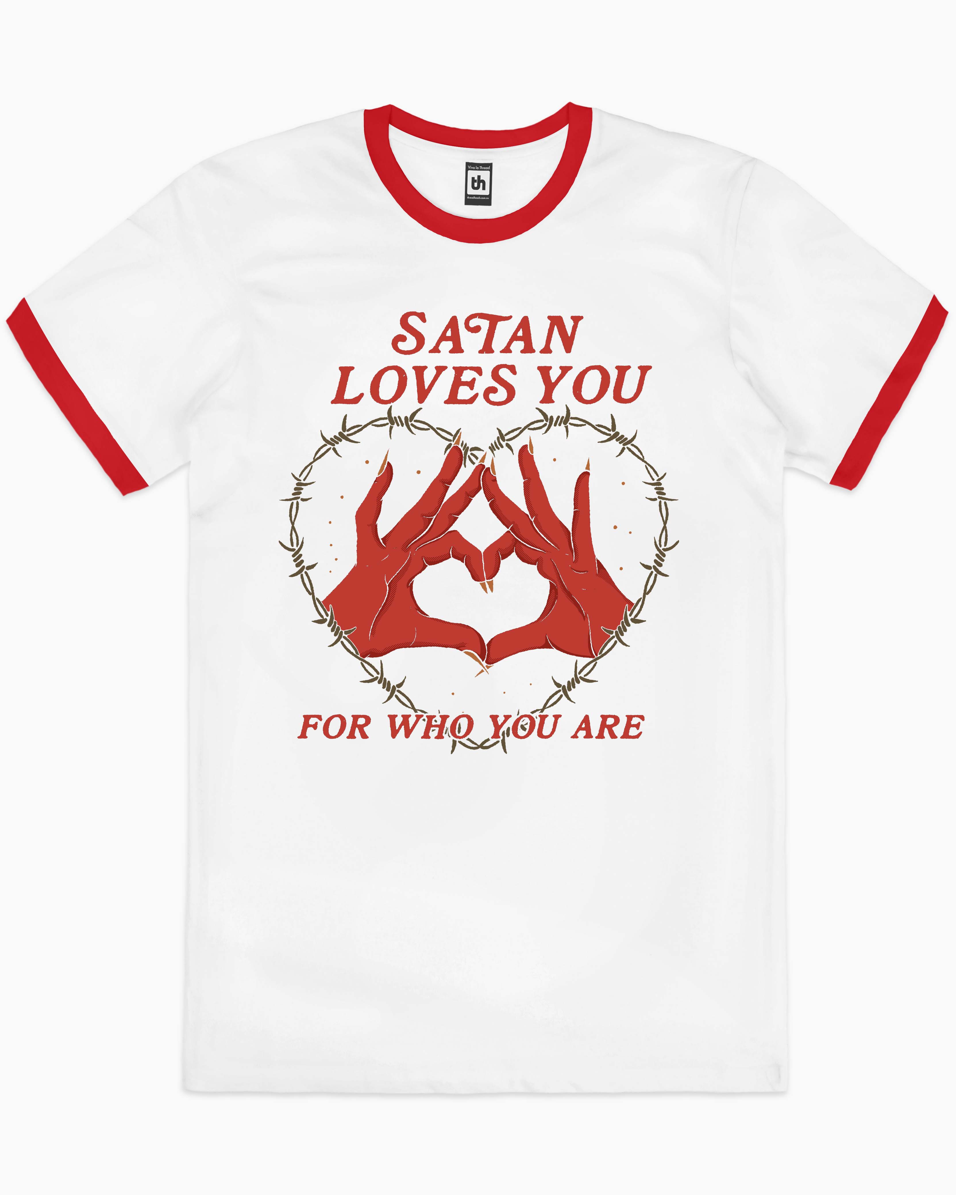 Satan Loves You T-Shirt Australia Online #colour_red ringer