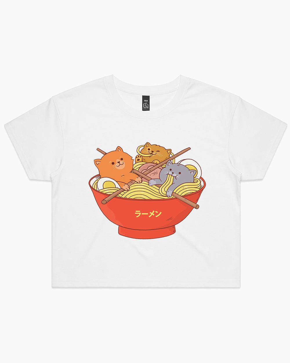 Ramen and Cats Crop Tee Australia Online #colour_white