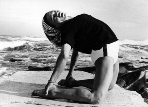 Eartha Kitt doing yoga
