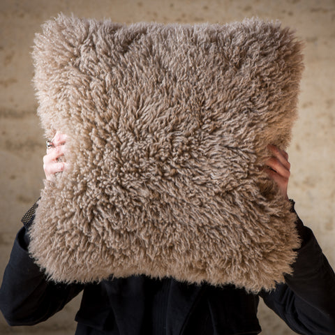 Sheepskin cushion infront of face