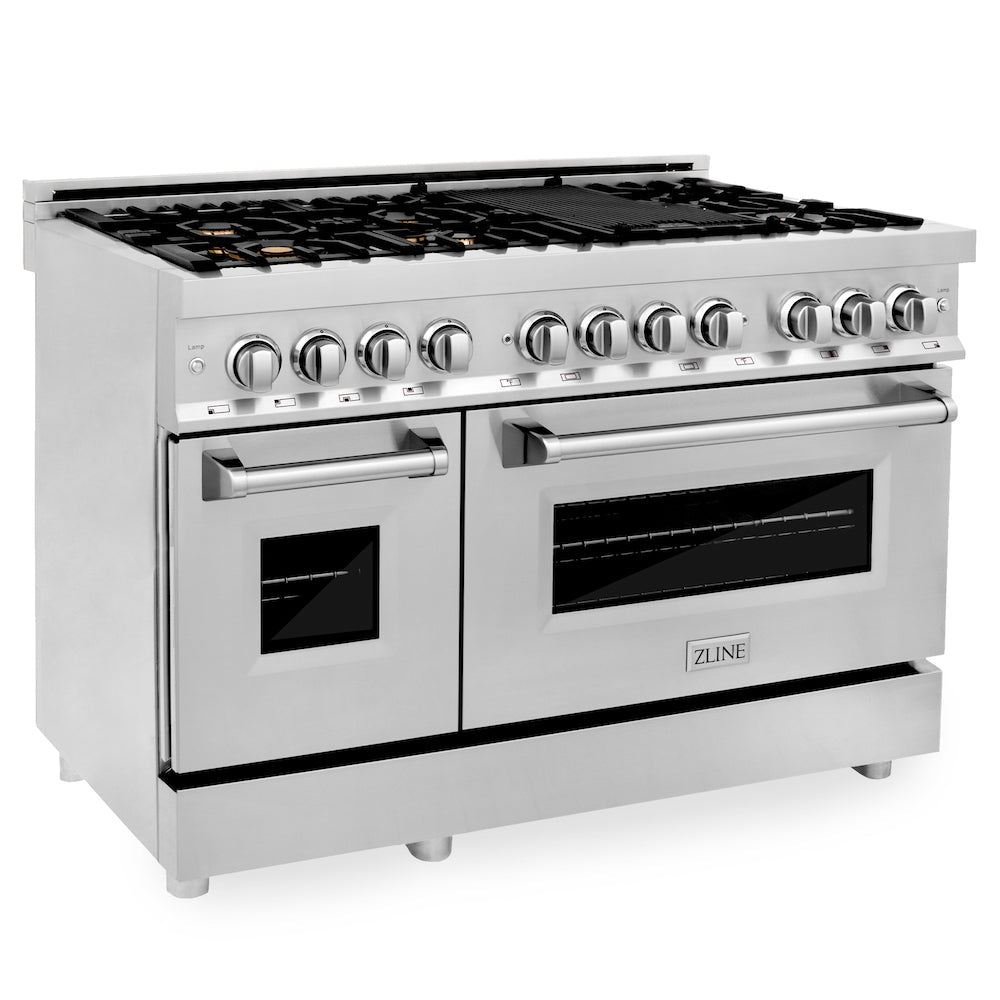 ZLINE 48 in. 6.0 cu. ft. Legacy Dual Fuel Range with Gas Cooktop and 2 Electric Ovens in Stainless Steel with 6 Brass Burners (R - Rustic Kitchen  Bath product image