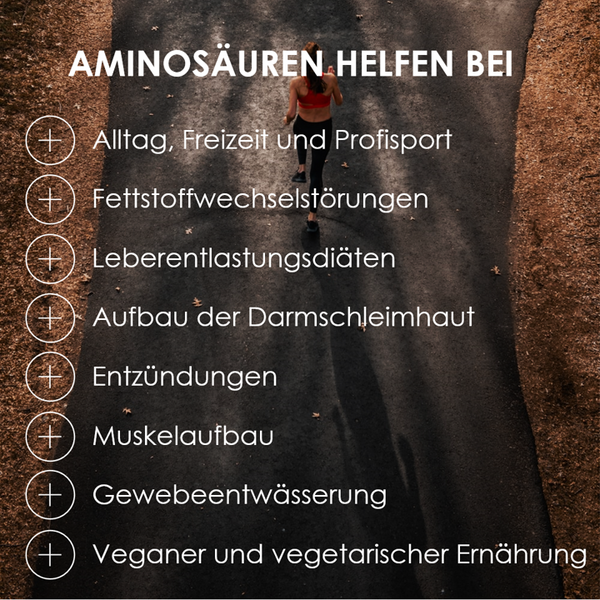 Aminosäuren helfen bei Alltag, Sport, Diäten, vegetarischer Ernährung usw.