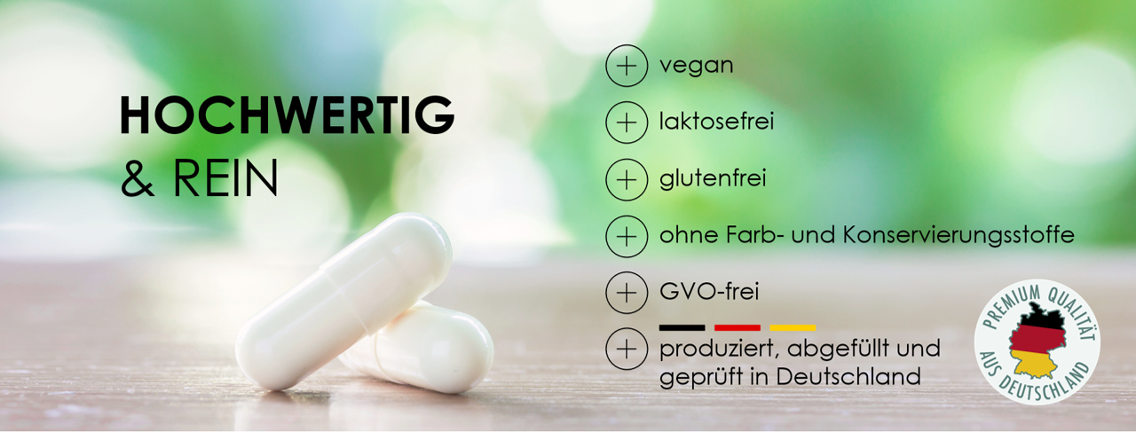 vegan, laktosefrei, glutenfrei, ohne Farb- und Konservierungsstoffe, GVO-frei, prdouziert, abgefüllt und geprüft in Deutschland