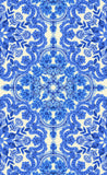 ウィンドウカーテン Cobalt Blue & China White Folk Art Pattern by micklyn