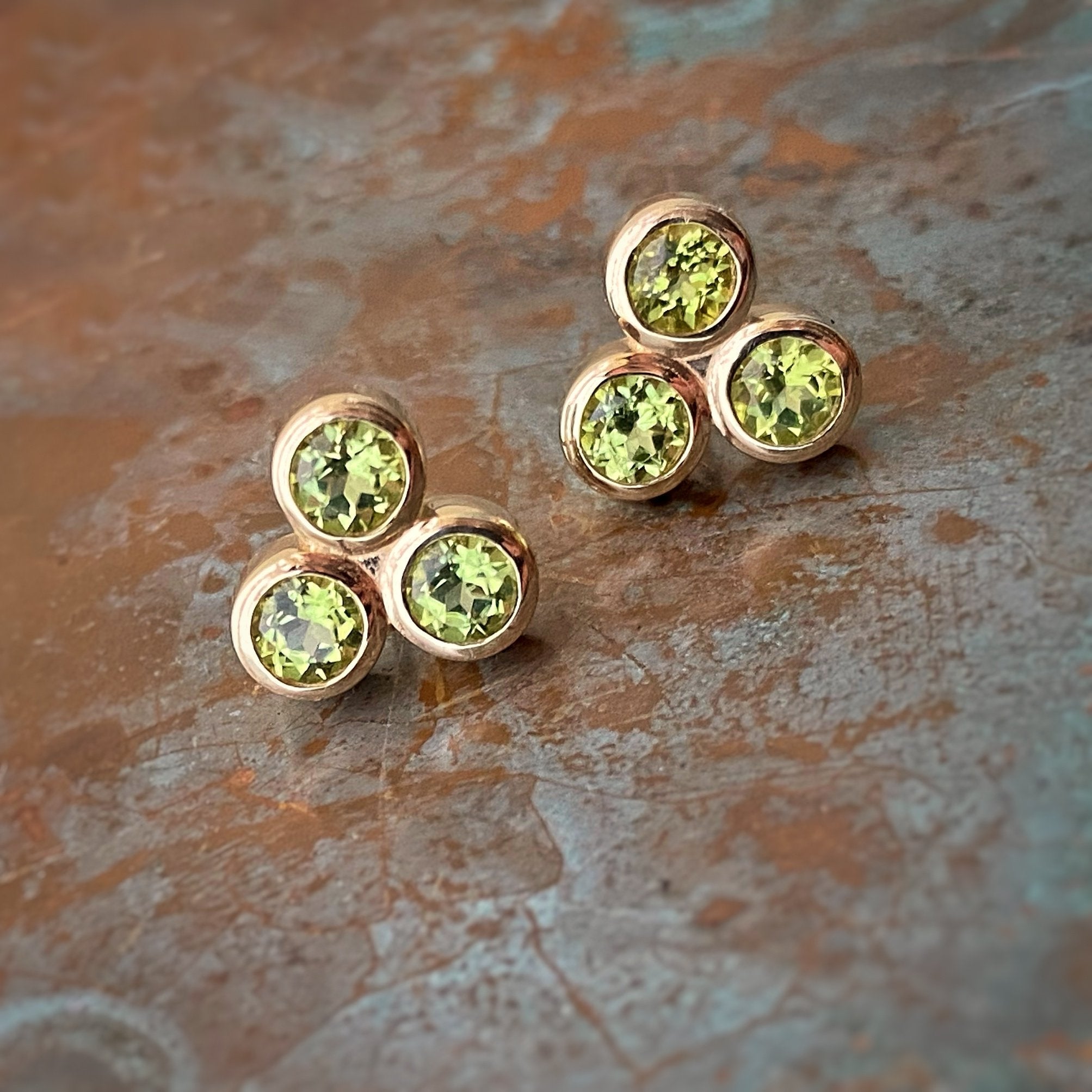 Triple Cluster Peridot Studs