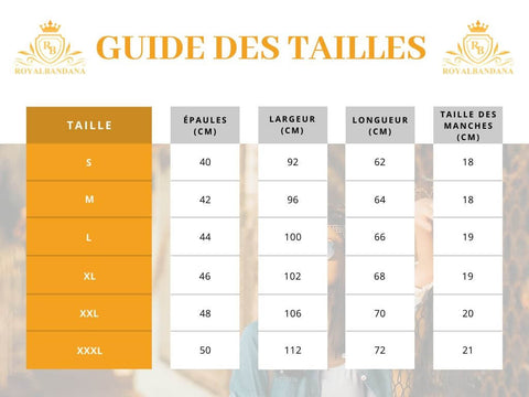 tableau guide des tailles royalbandana