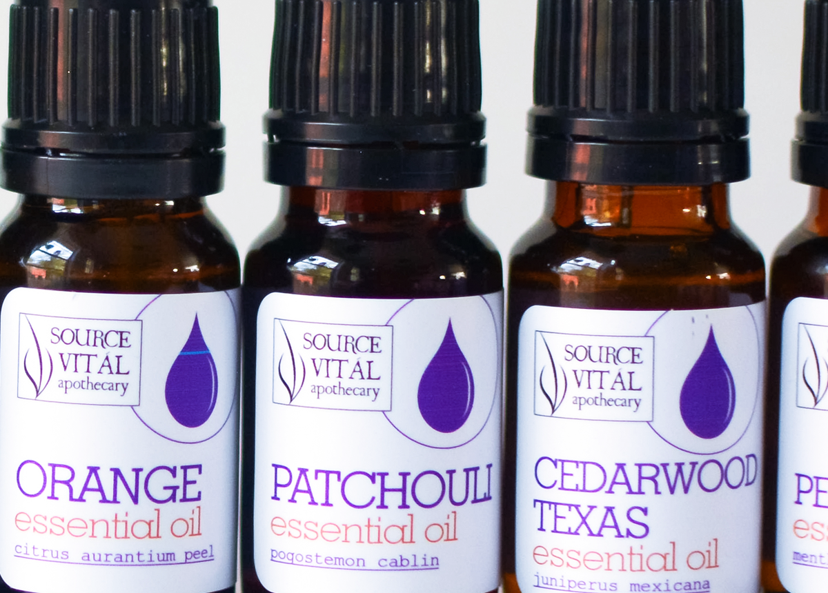 apothecary style bottles of essential oils