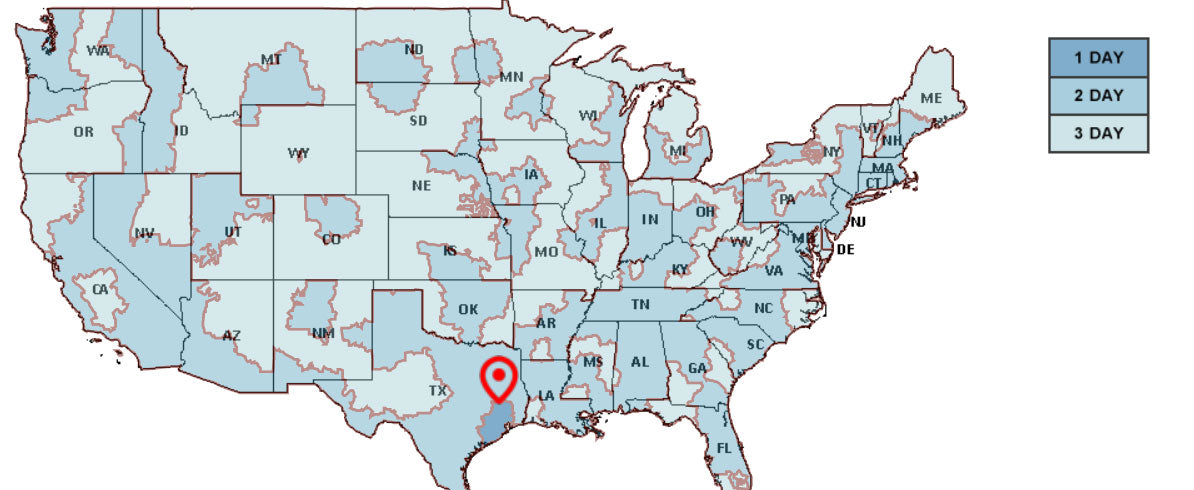 USPS Priority Mail Shipping Map