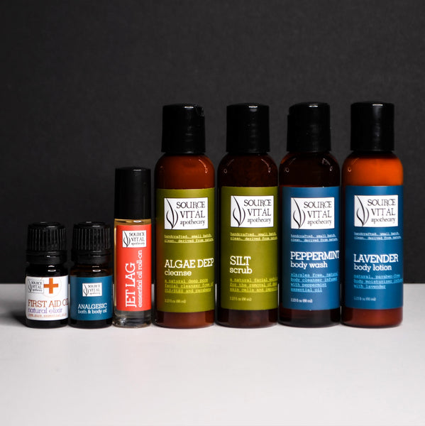 Lineup of Source Vital Apothecary's Travel Collection