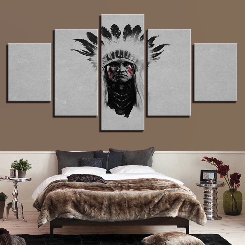 5 Panel Native American Indian Chief Modern Decor Canvas Wall Art Hd Print