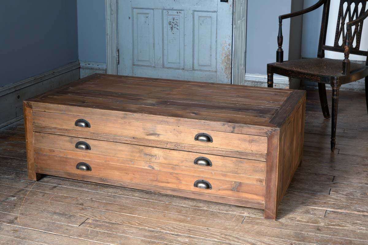Map Drawer Coffee Table Iron Accents
