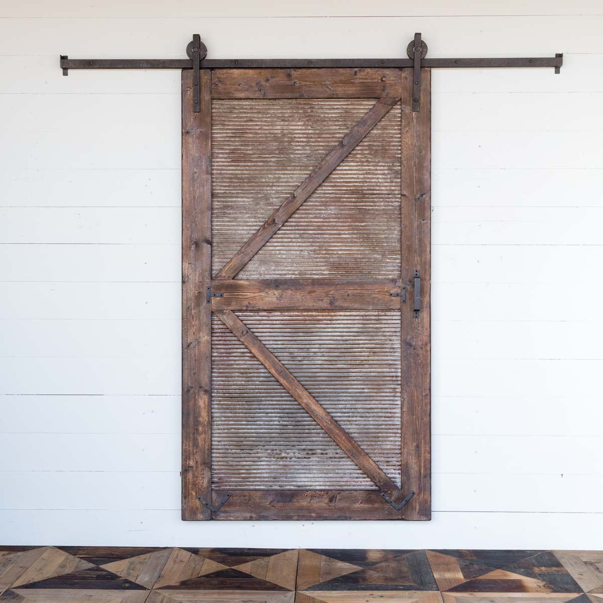 Sliding Barn Door With Rails Iron Accents