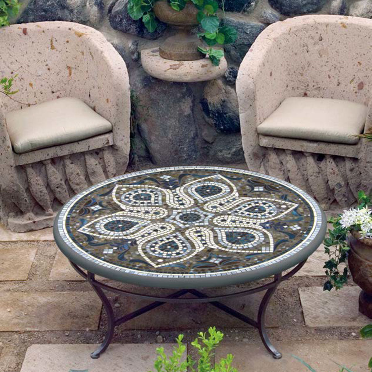 Mosaic Coffee Tables Round Knf Designs Iron Accents