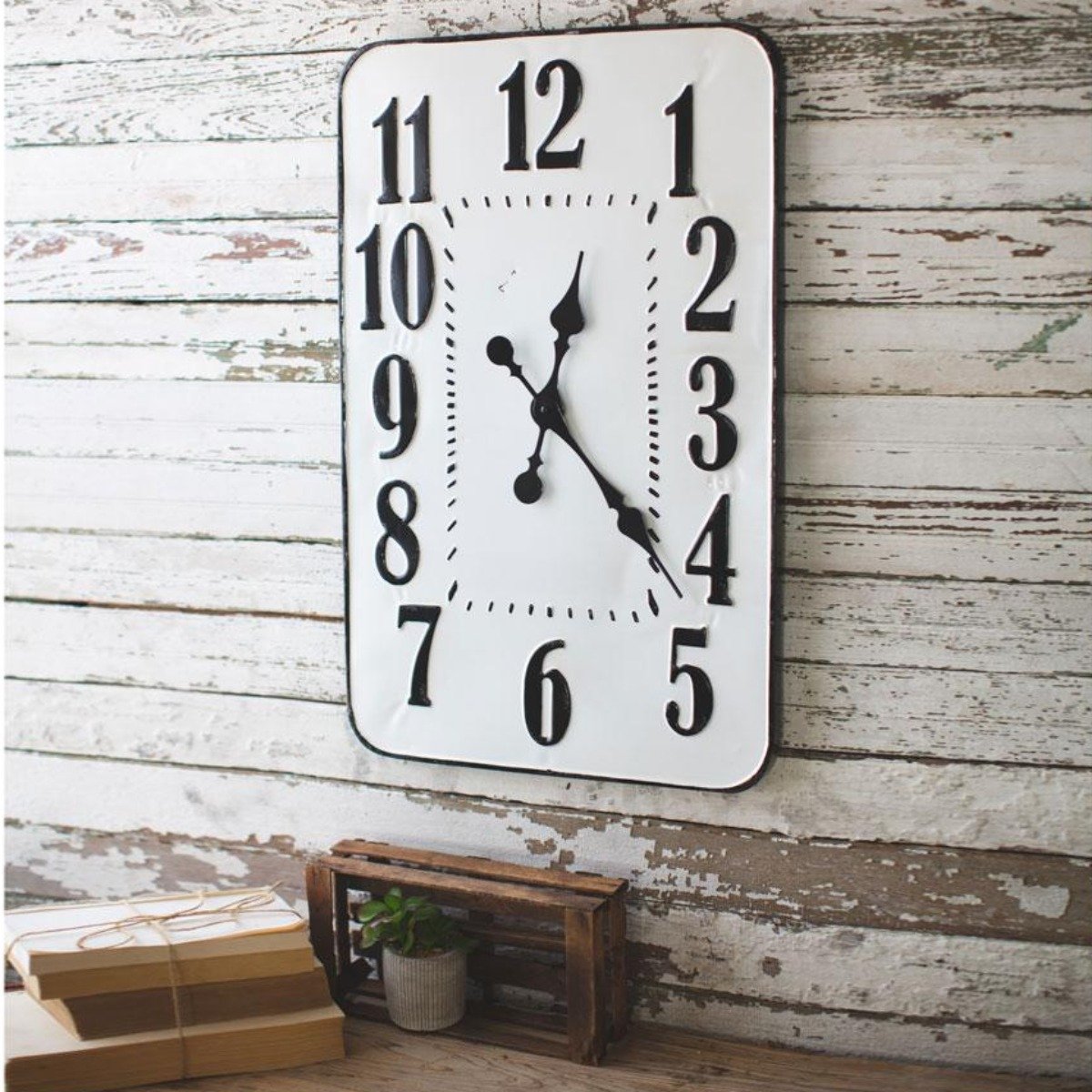 Enamelware Rectangle Wall Clock Iron Accents