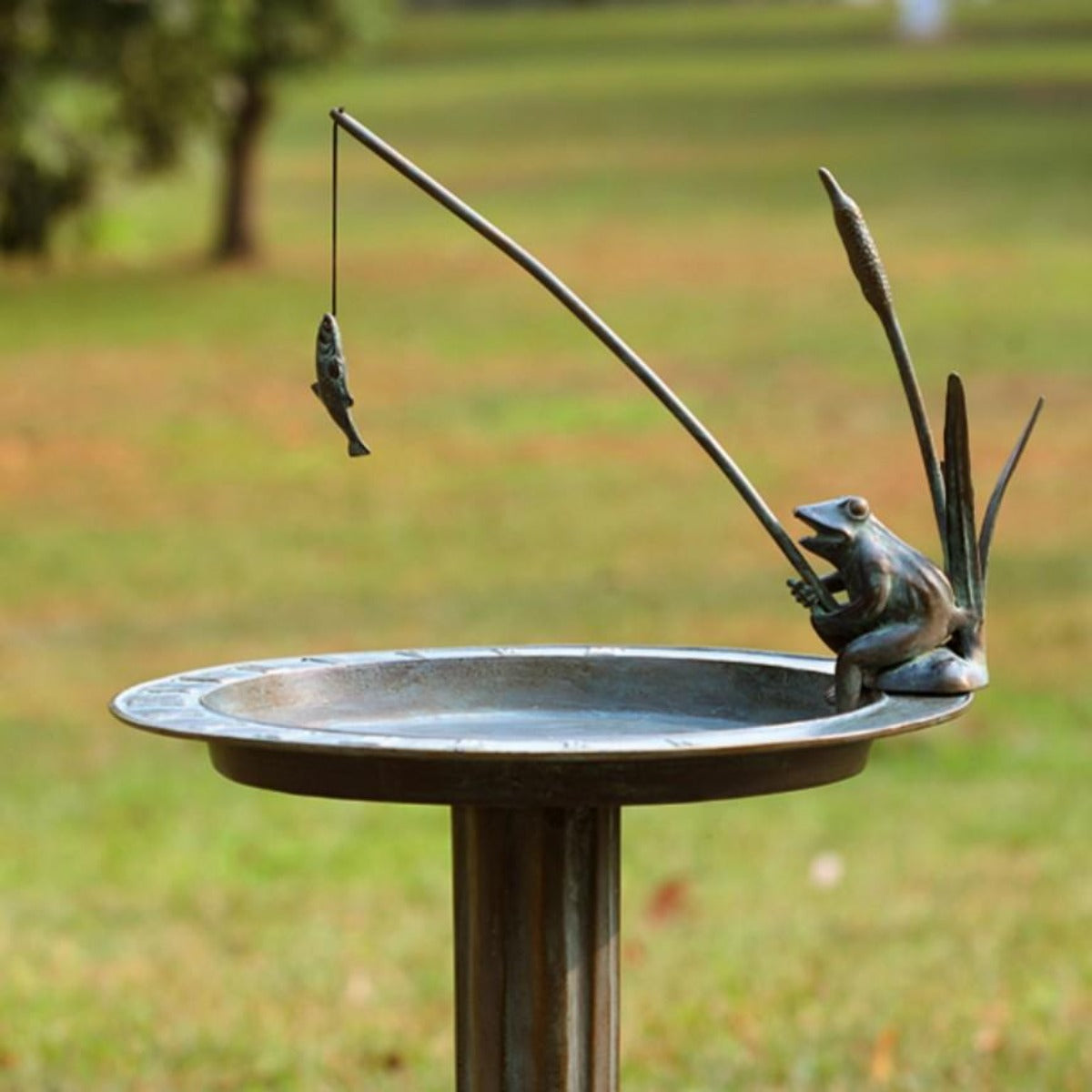 fishing frog bird bath