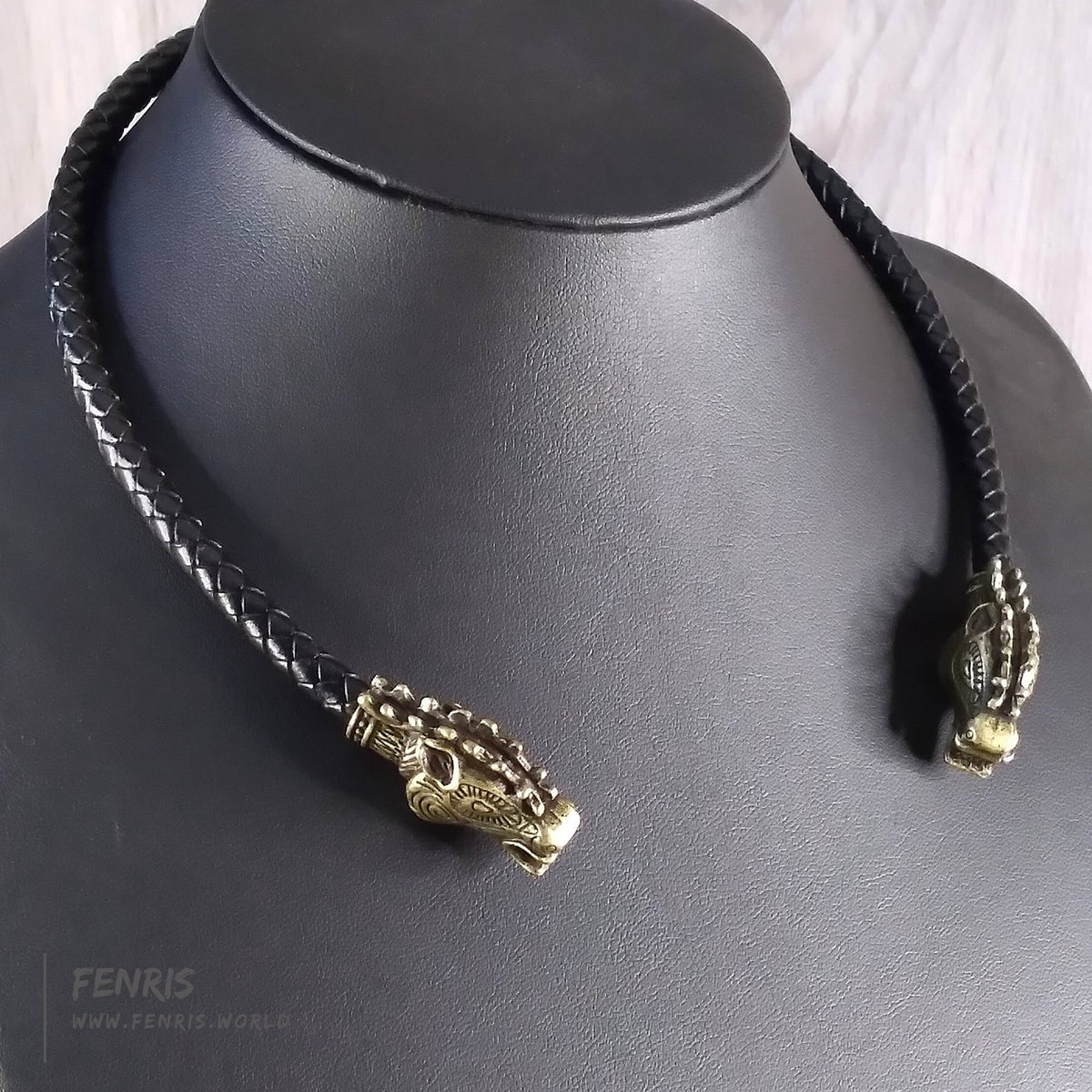 Stag Torc Necklace Bronze Black Leather Celtic Viking Style – Fenris