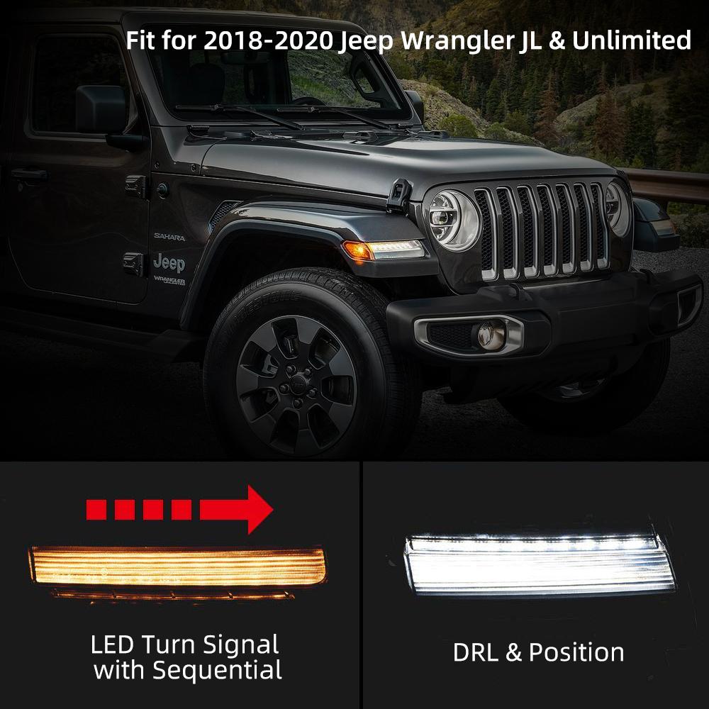 Clear LED Fender Daytime Running Turn Signal Lights for 2018-2022 Jeep –  XBEEK