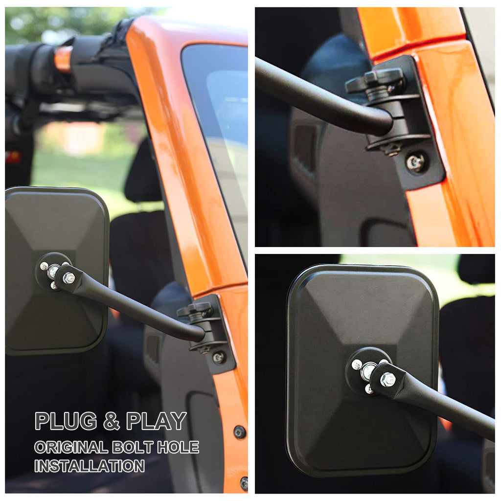 Door Off Mirror Rectangular Side View Mirror for Jeep Wrangler 2007-20 –  XBEEK