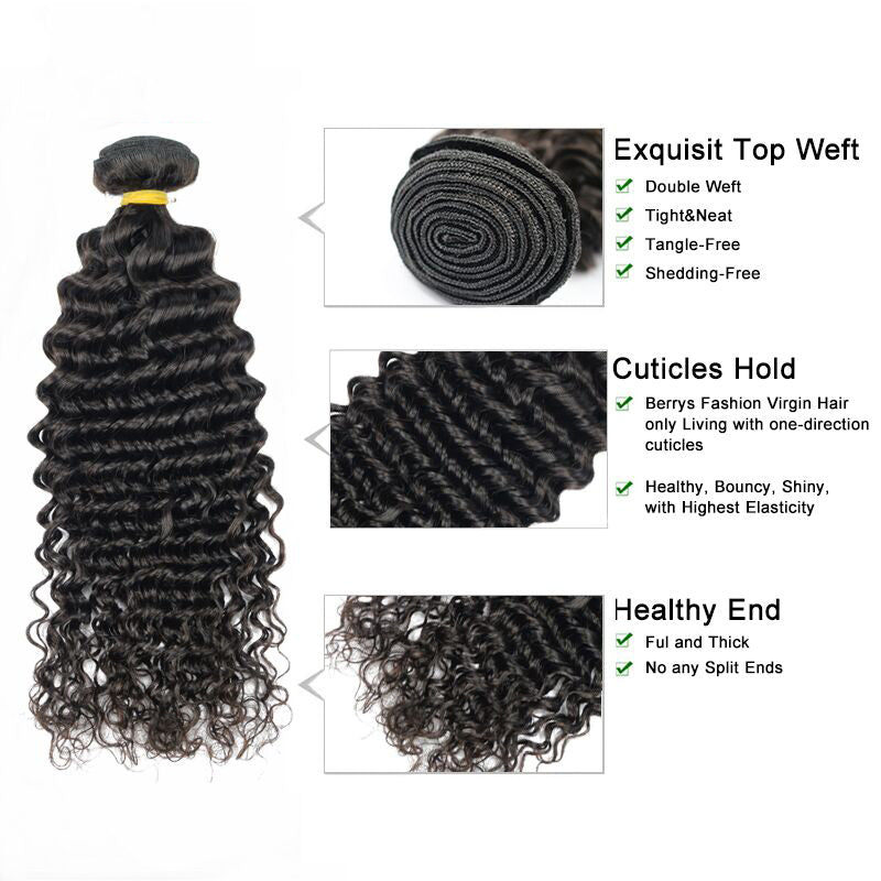 10A Brazilian Deep Wave Hair Weave Bundles 1pc/Lot 100% Human Hair Ext ...