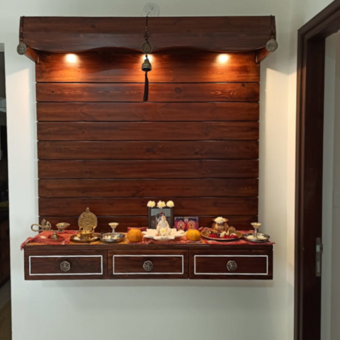 Living room - wall mounted puja unit mandir