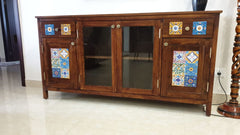CustHum-custom made solid wood sideboard with inlaid tiles
