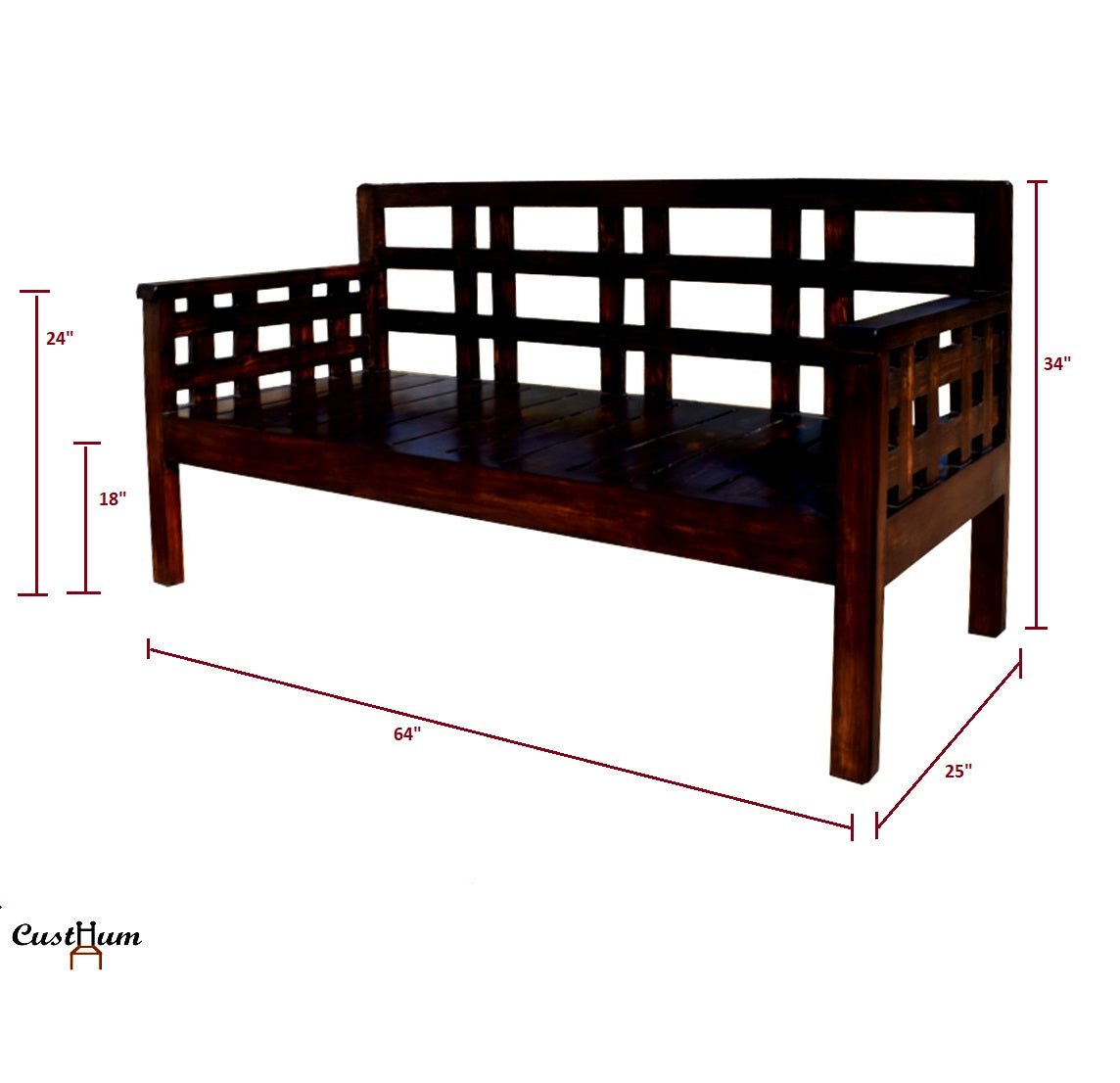 Caesar - 3-Seater Solid Wood Sofa Bench | CustHum