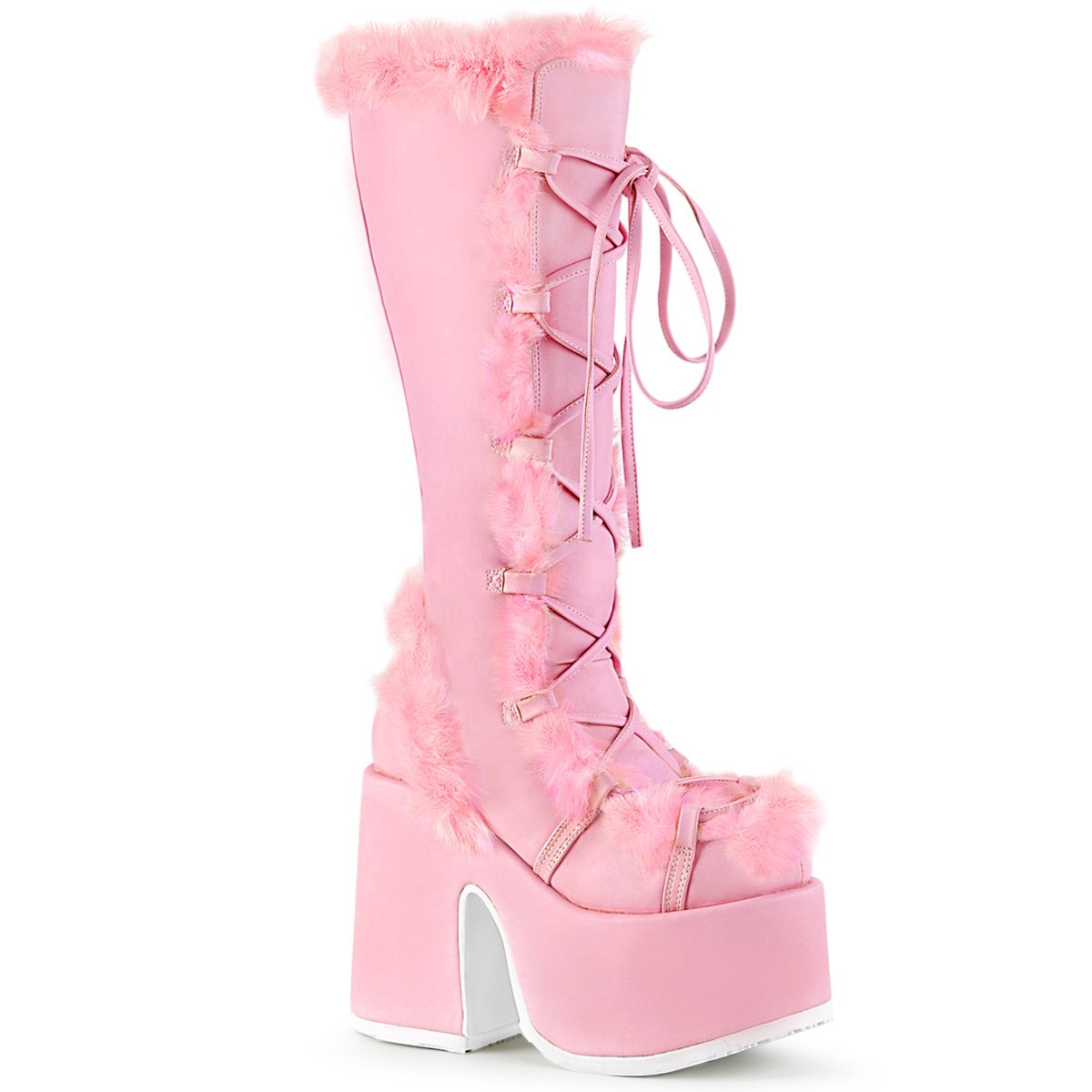 DEMONIA "Camel-311" Knee-high Boots - Pink Leather Demonia Cult
