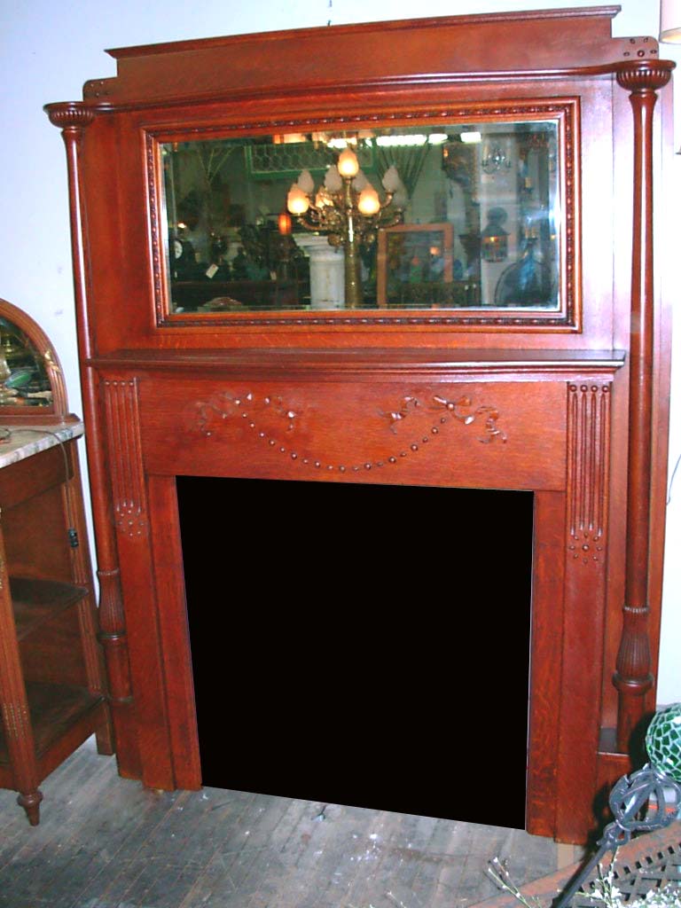 Full Size Antique Oak Fireplace Mantel With Mirror Unique Capitals