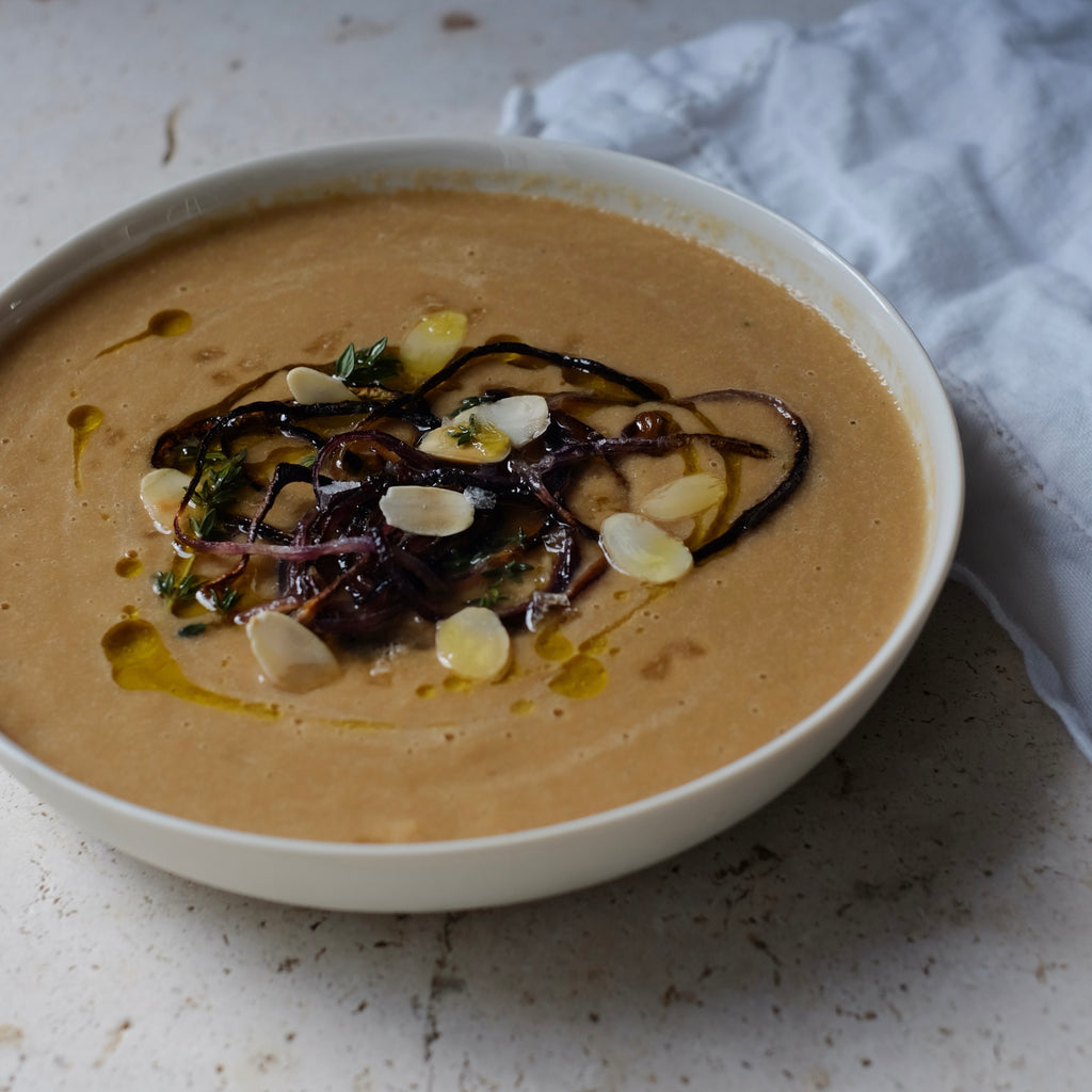 Easy, Healthy, Miso roasted cauliflower & caramelised onion soup recipe