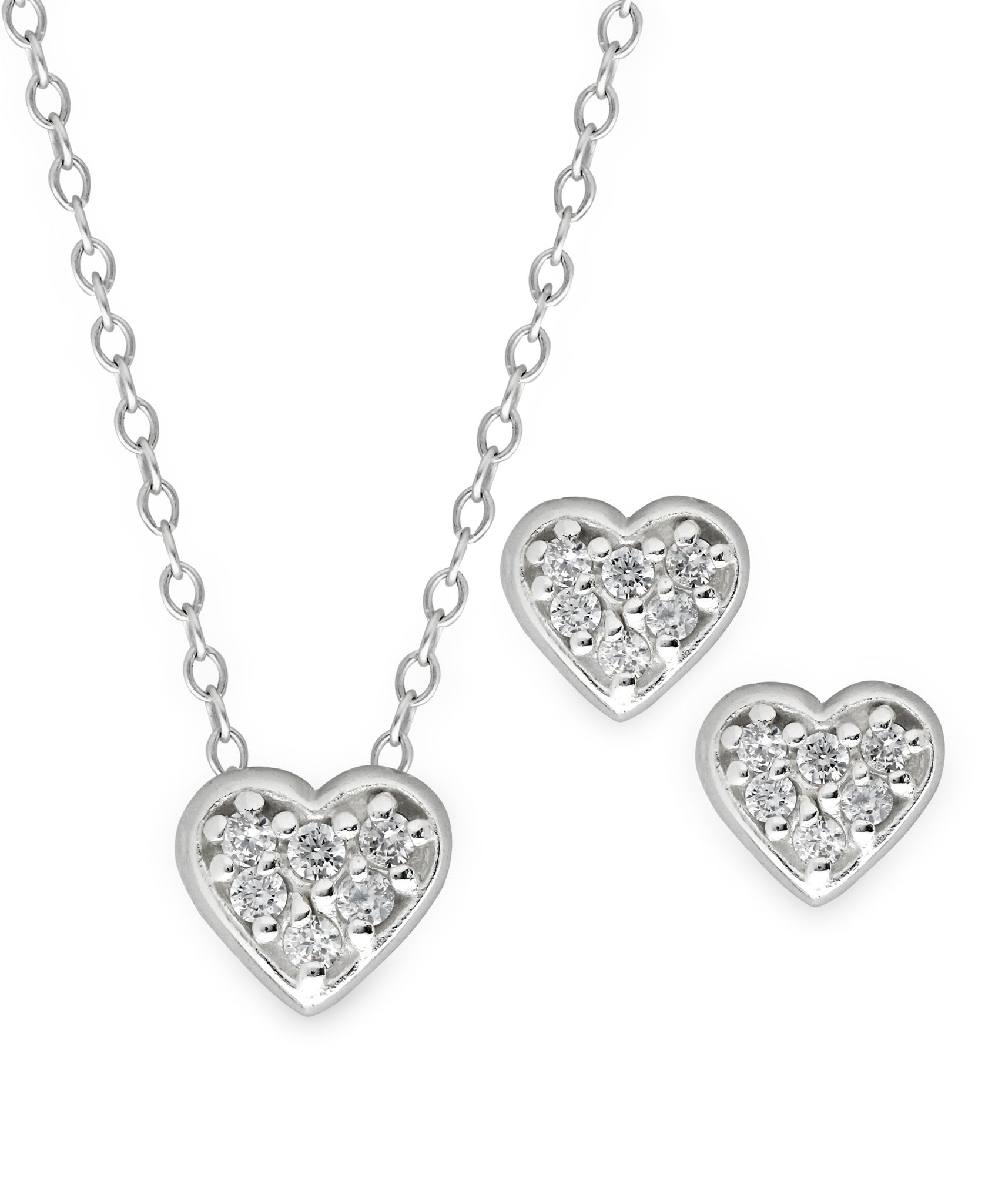 Children's Sterling Silver Crystal Heart Pendant Necklace & Stud Earri ...