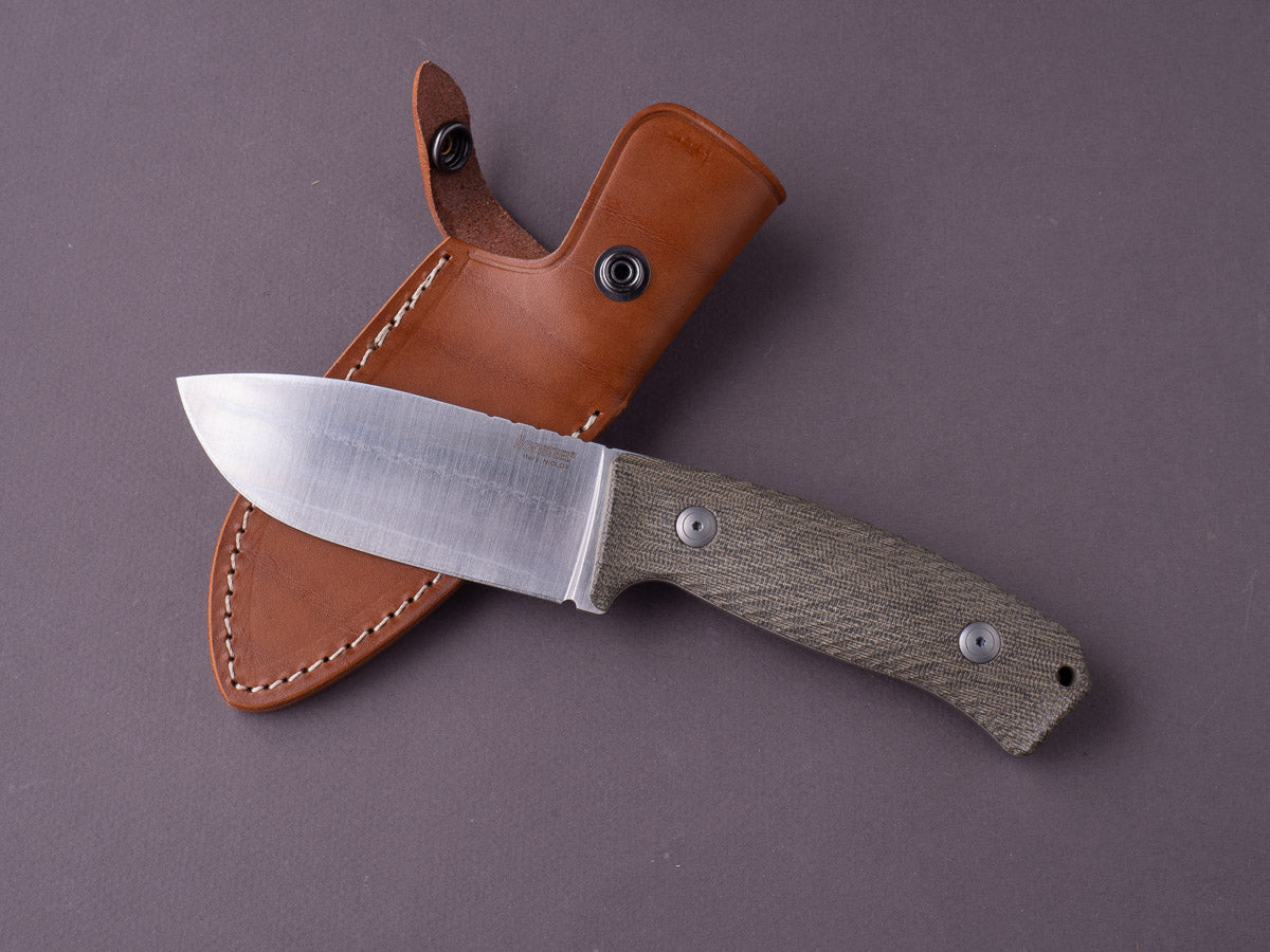 lionSTEEL - Fixed Blade - M3 - Niolox - 105mm - Green Canvas Micarta Handle - Leather Sheath