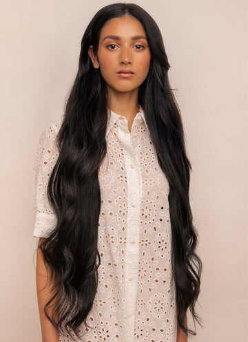 30 inch clip in hair extensions Jet Black