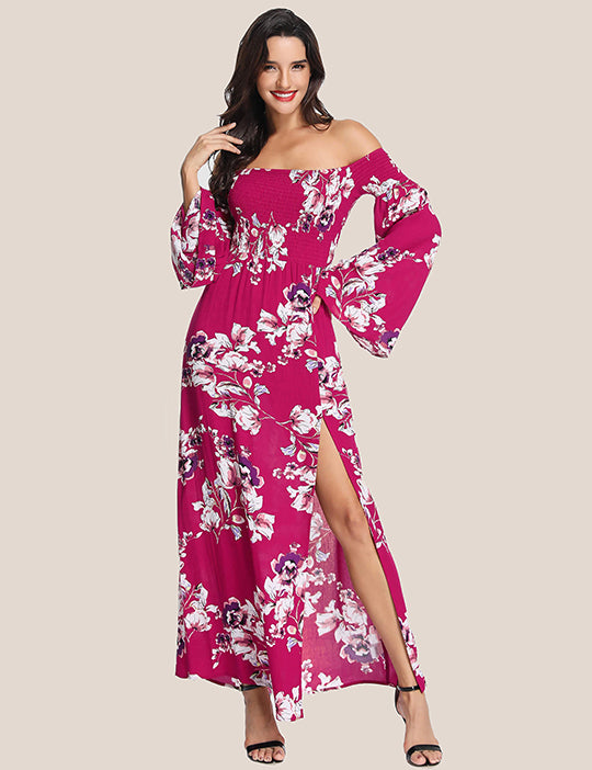 off shoulder maxi dress for wedding guest