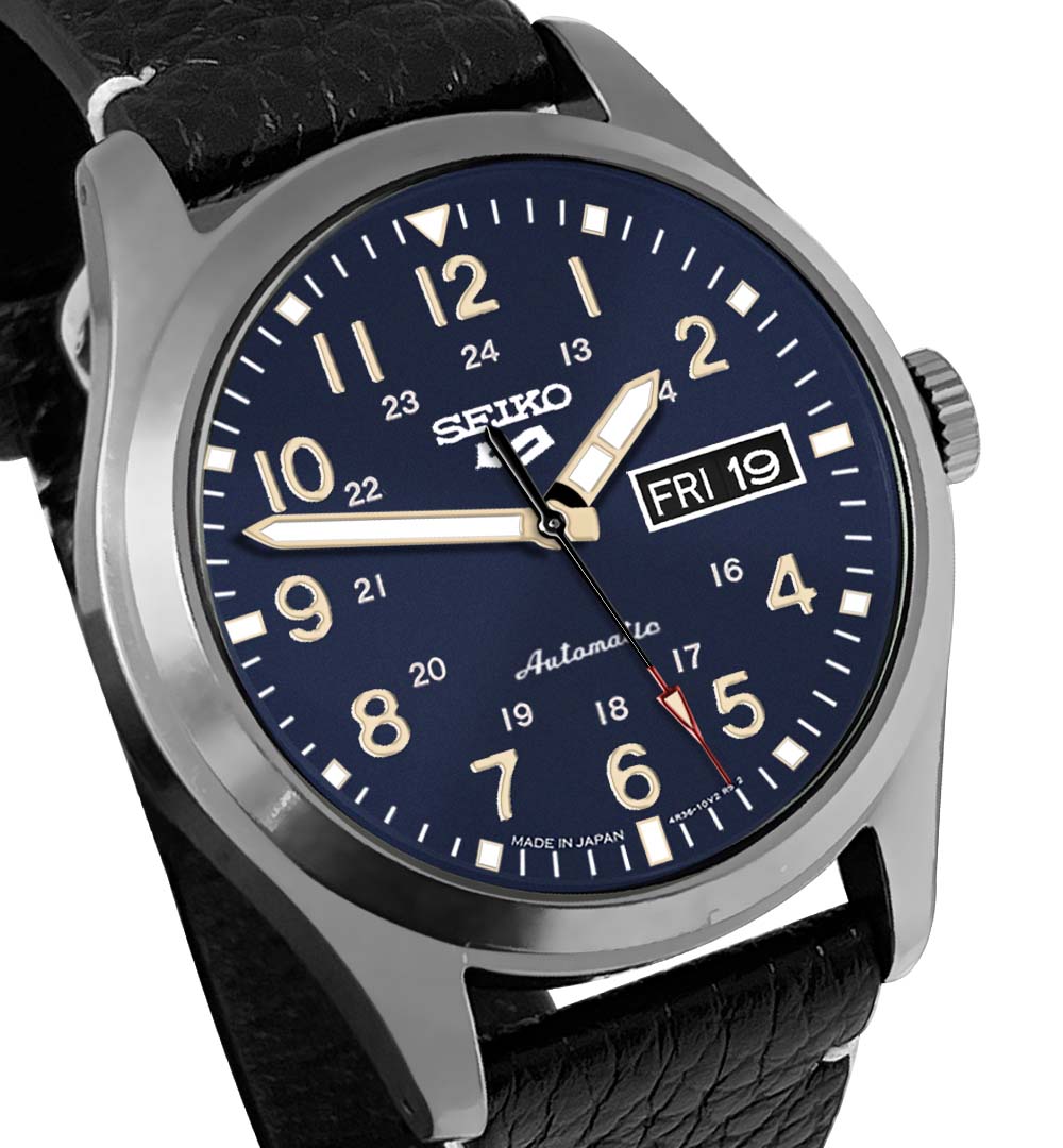 Seiko 5 Sports SRPG39 Automatic Blue Day Date Dial Black Leather Band –  sasy420