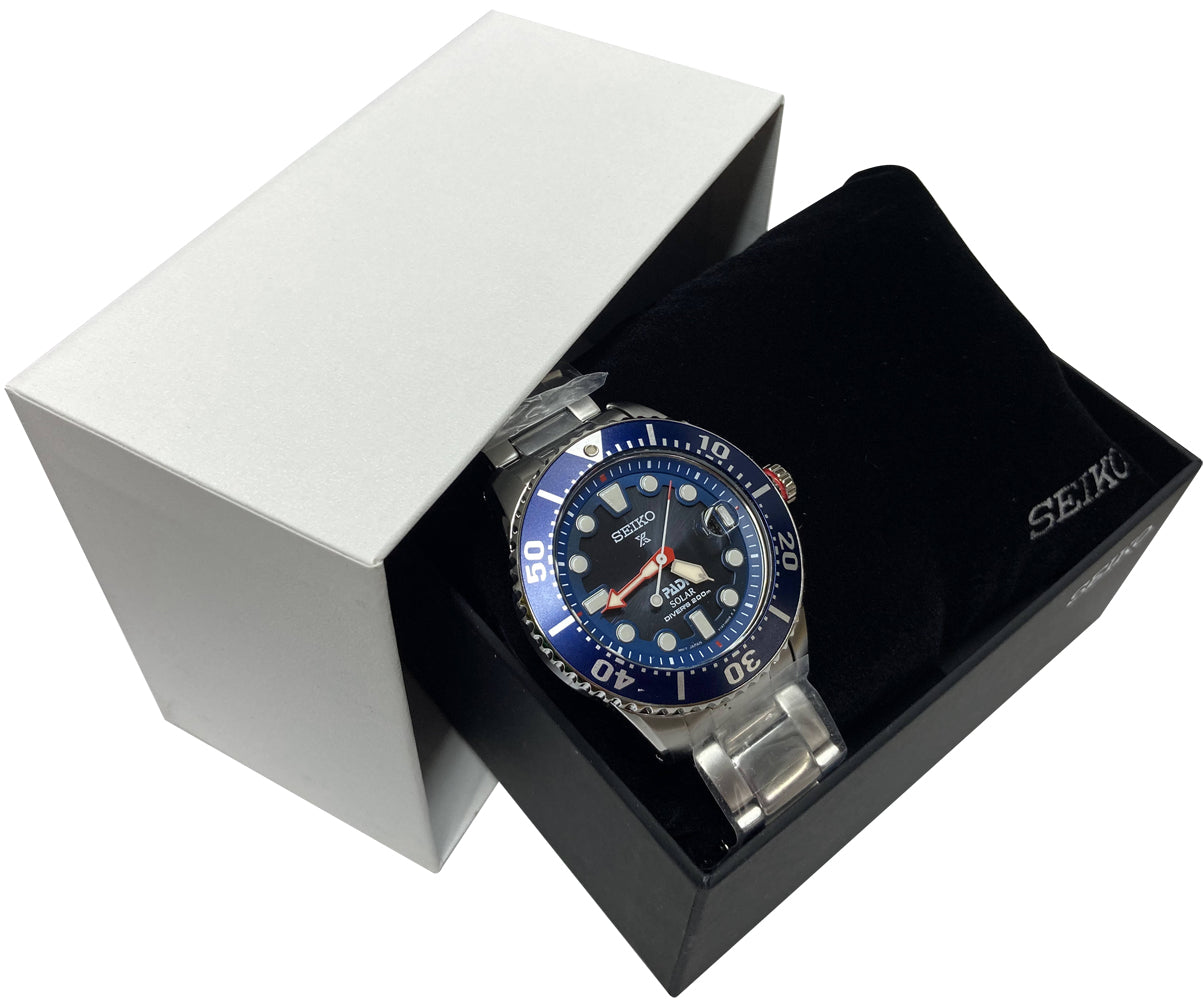 Seiko Prospex Padi SNE549 Solar Diver Blue Date Dial Silver Steel Brac –  sasy420