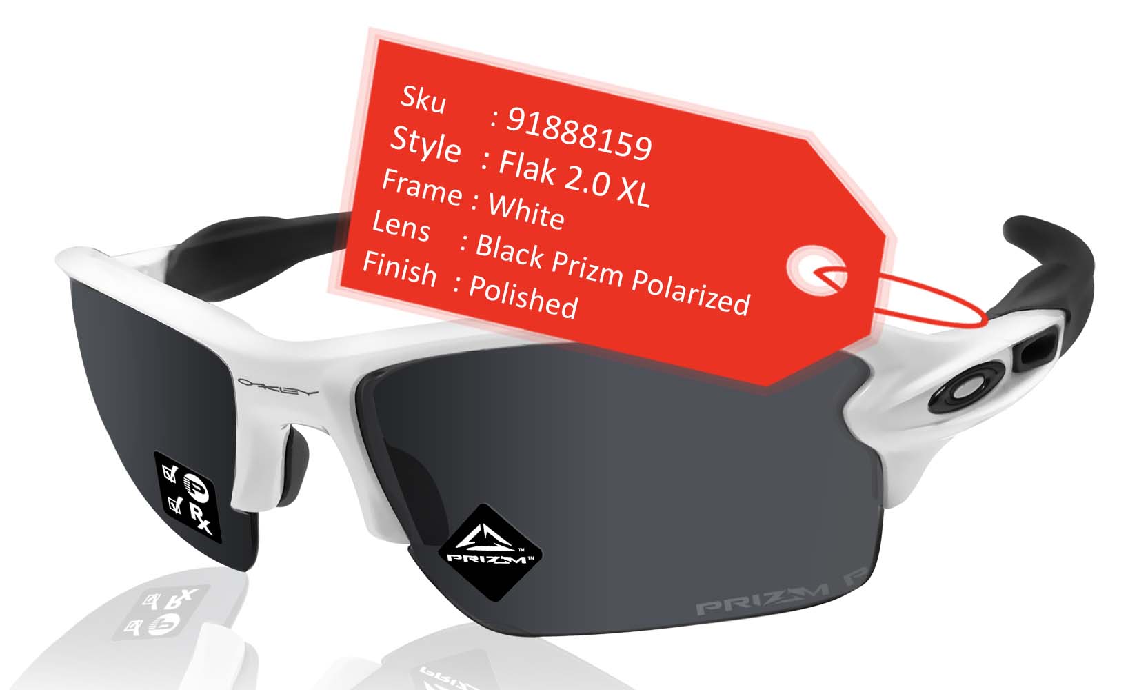 Oakley Flak  XL sunglasses White Frame Black Prizm Polarized lens O –  sasy420
