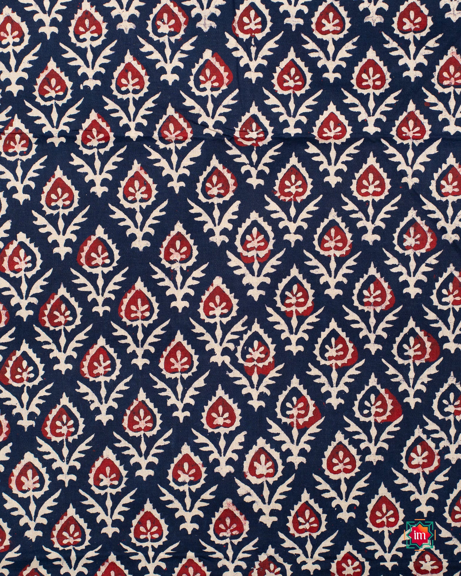 Navy Blue Bagru Handblock Printed Fabric-3m