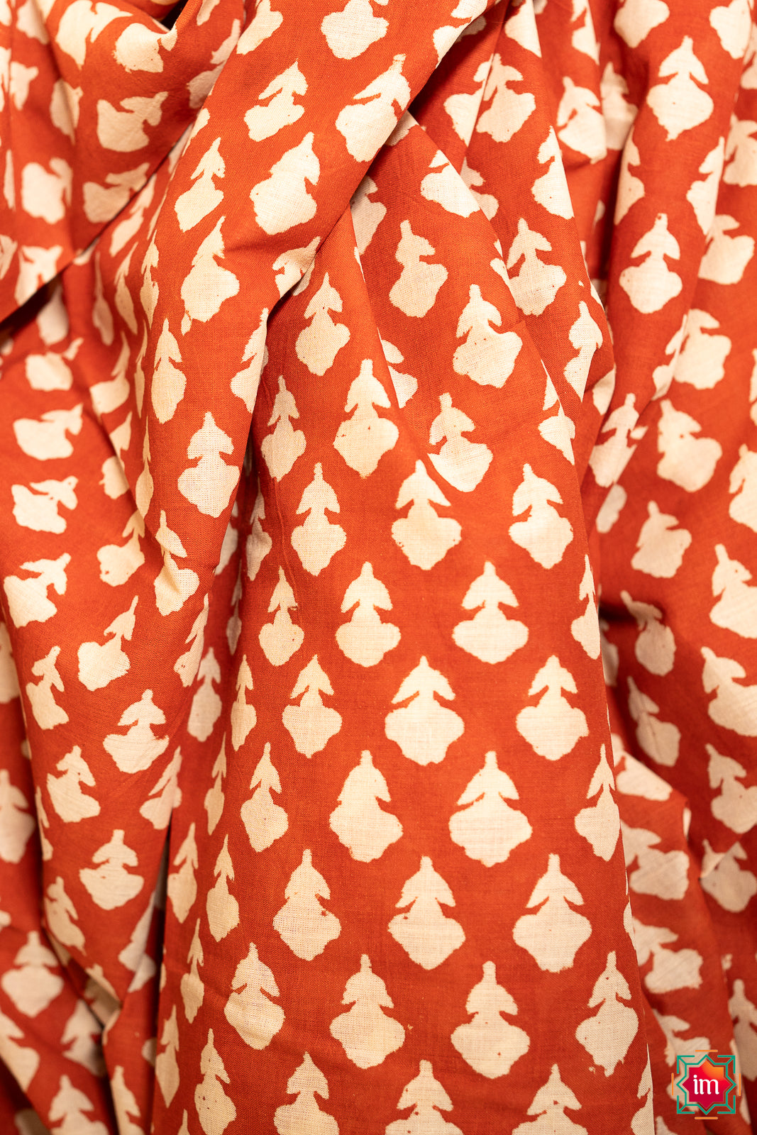 Red Floral Bagru Handblock Printed Mul Cotton Saree Gulab